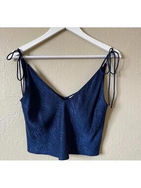 Victoria’s Secret Tie Strap Cami Crop Top Zebra Jacquard Y2K Indie Sleaze Navy